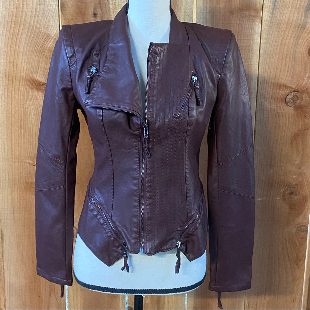 Blank NYC Chocolate Burgundy Leather Moto Jacket Sz. S